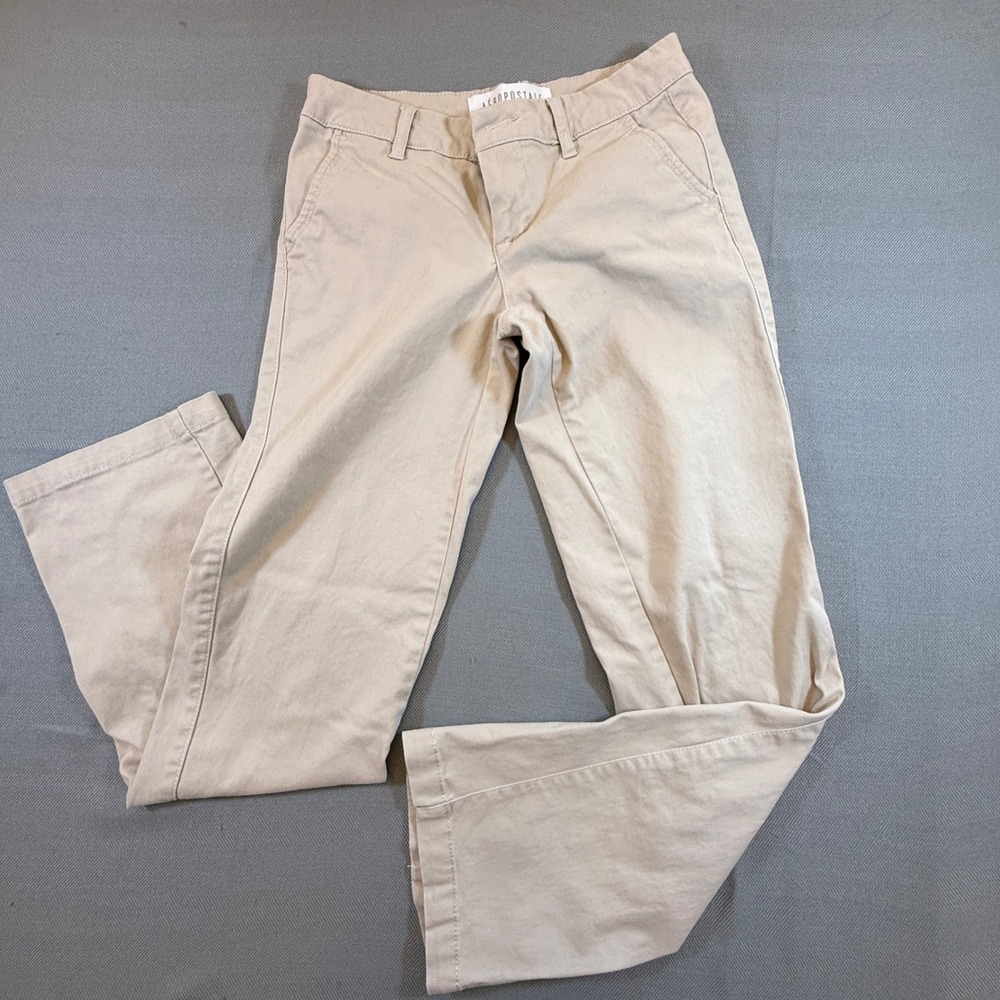 Aeropostale Classic Twill Pants Khaki Tan Chino Straight Leg Womens 000 2182